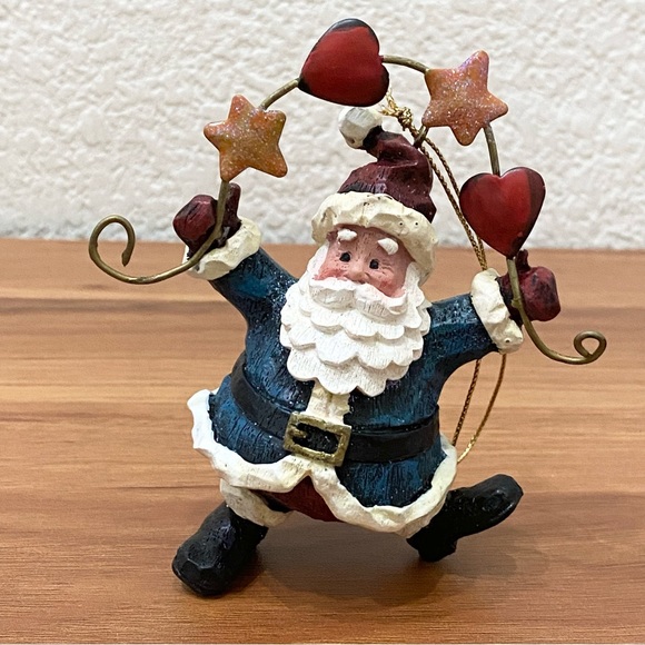 Vintage Whimsical Santa Hearts & Stars Christmas Tree Ornament - Picture 1 of 10